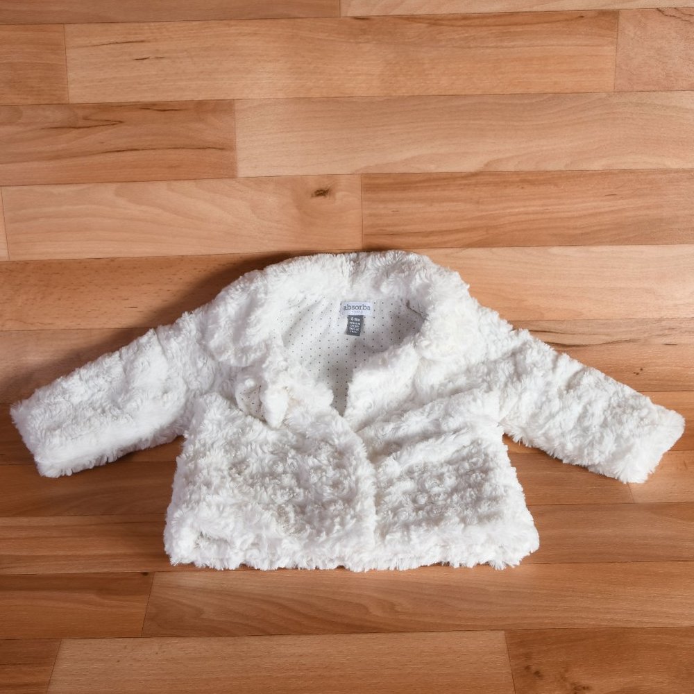 (Set) Absorba Paris 6-9 month girls white faux fur jacket and hat - Picture 4 of 8